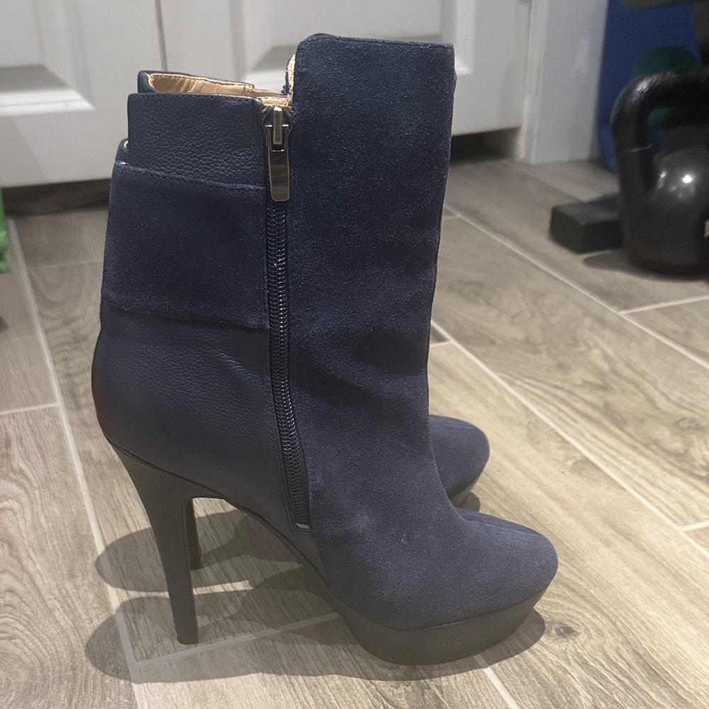 Elegant Navy High Heel Ankle Boots